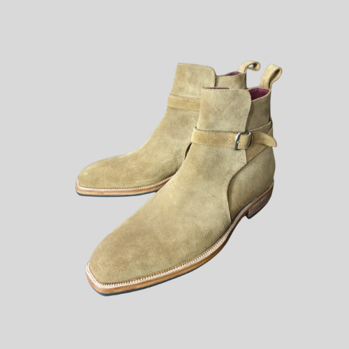 Handmade Bespoke Men Elegant Camel Colour Genuine Suede Leather Jodhpur Ankle High, Party Boots, Casual Boots, Gift For Him, Formal Boots