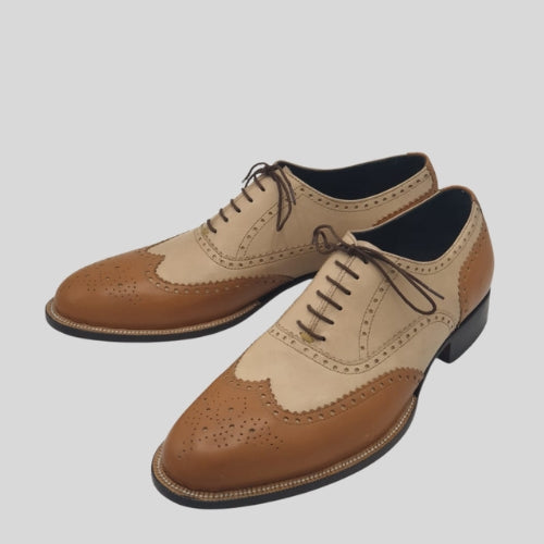 Handmade Men's Two tone Cream And Tan Leather oxford shoe, men dress up lace up shoe